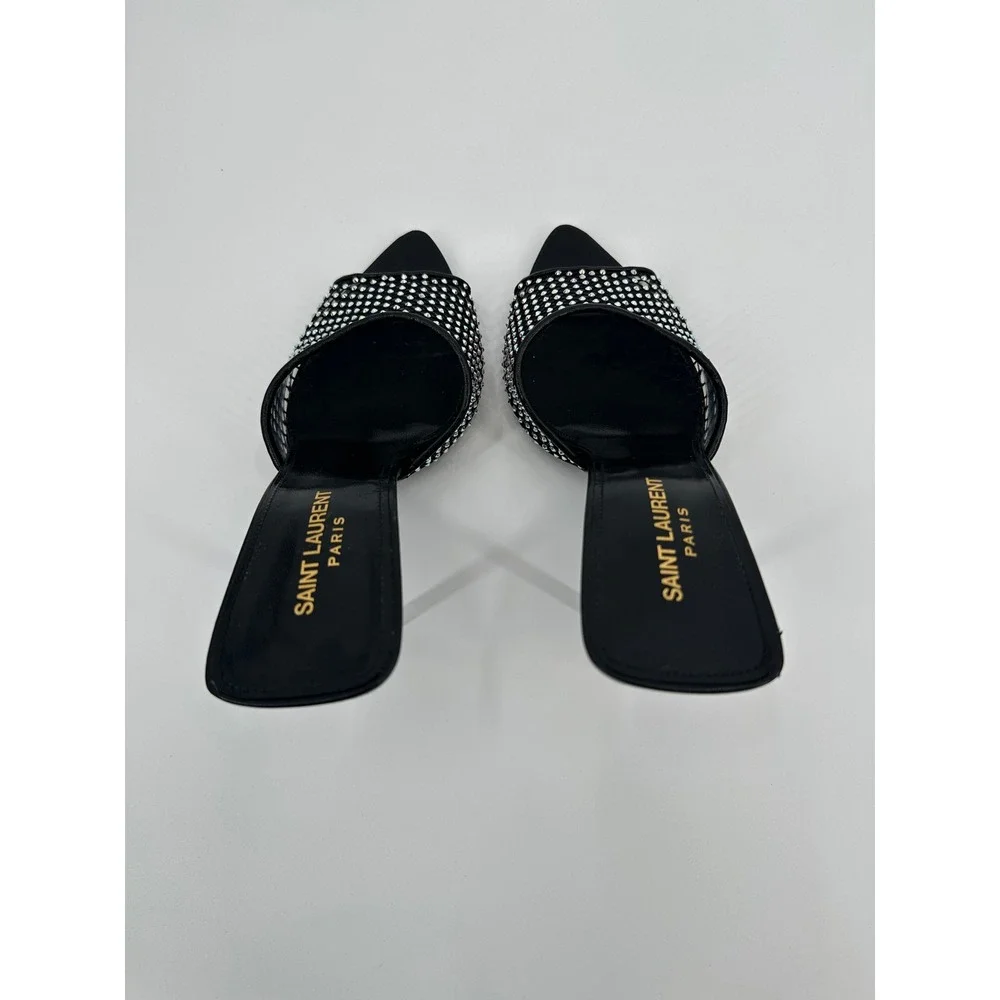 Saint Laurent Paris Luz Black Mesh Crystal Embellished Stiletto Mules Heels 39